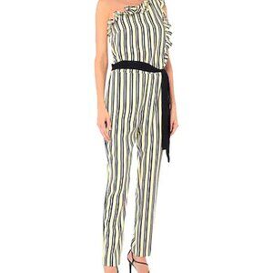 Liu Jo NWT Women's 8 Yellow & Black Stripes One Shoulder Jumpsuit Made in Italy